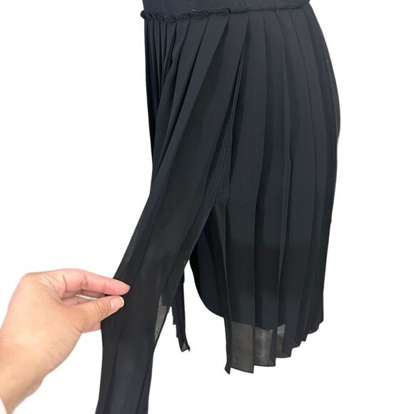 BCBG MaxAzria Black Faux Leather Pleated "Cleo" Dress Fit & Flare Size XS - Picture 5 of 11